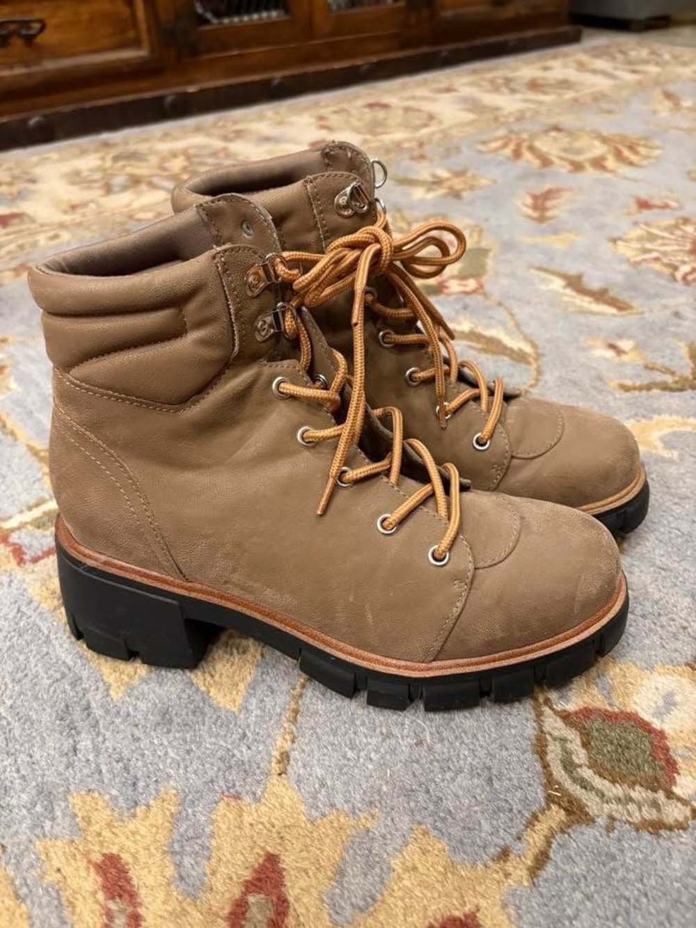 MIA Taupe Lace-Up Lug Sole Ankle Boots